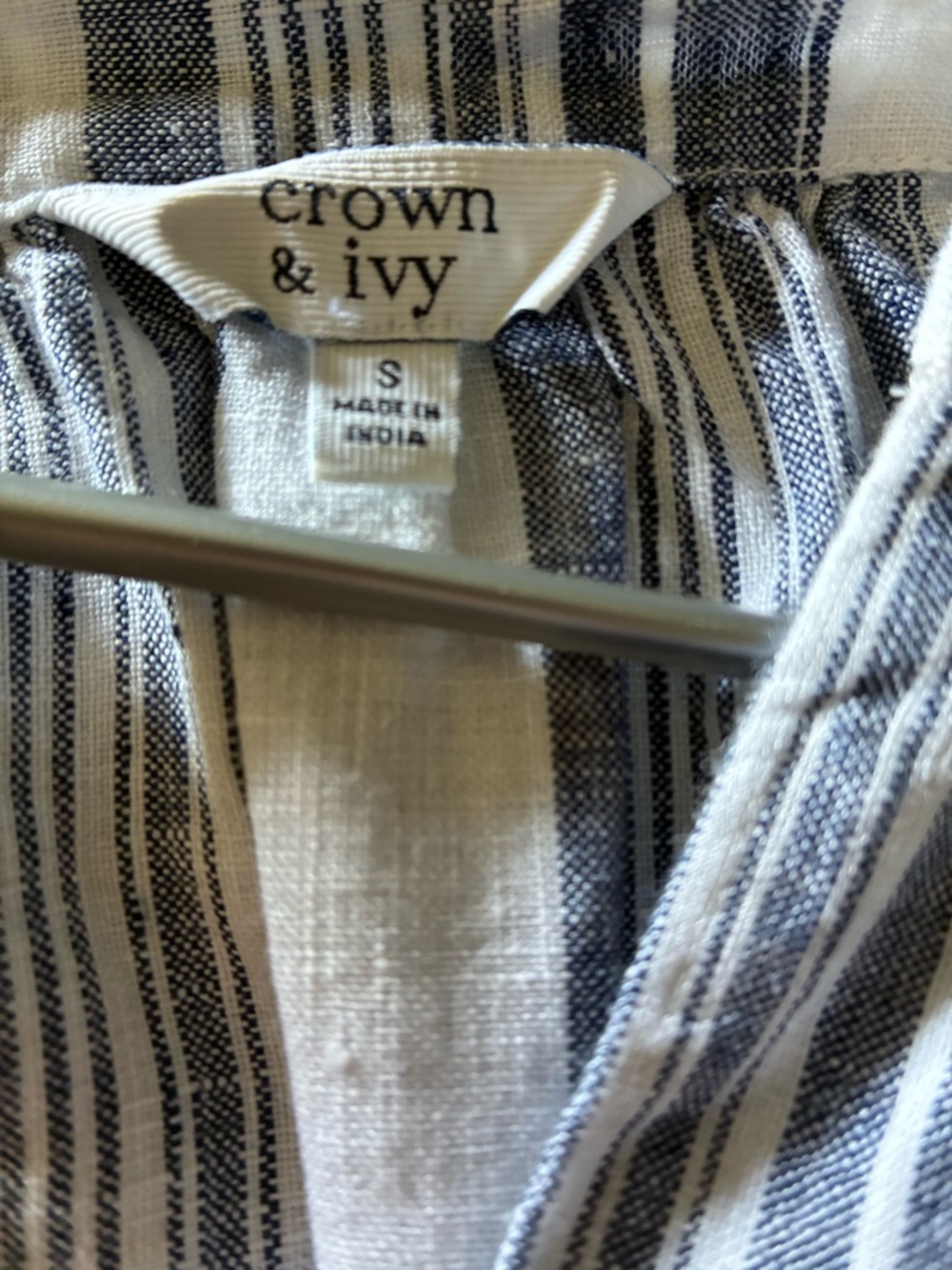 crown & ivy Navy and White Striped Button Front Top
